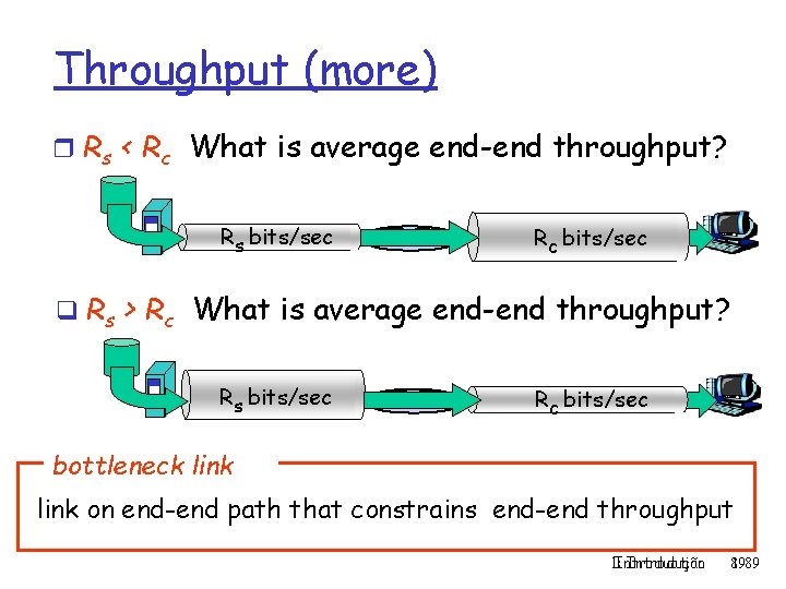 Throughput (more) r Rs < Rc What is average end-end throughput? Rs bits/sec Rc