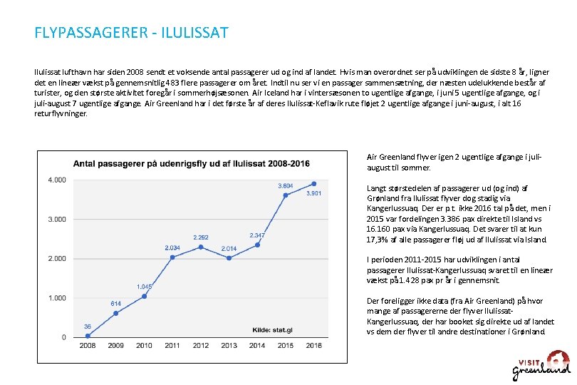 FLYPASSAGERER - ILULISSAT Ilulissat lufthavn har siden 2008 sendt et voksende antal passagerer ud