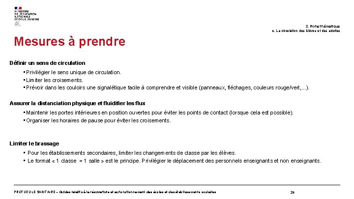 2. Fiche thématique e. La circulation des élèves et des adultes Mesures à prendre