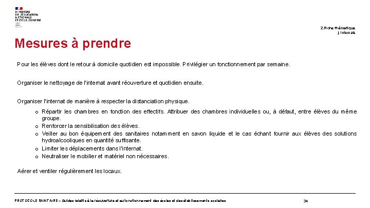 2. Fiche thématique j. Internats Mesures à prendre Pour les élèves dont le retour