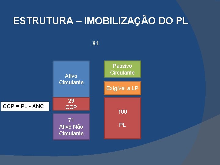 ESTRUTURA – IMOBILIZAÇÃO DO PL X 1 Ativo Circulante CCP = PL - ANC