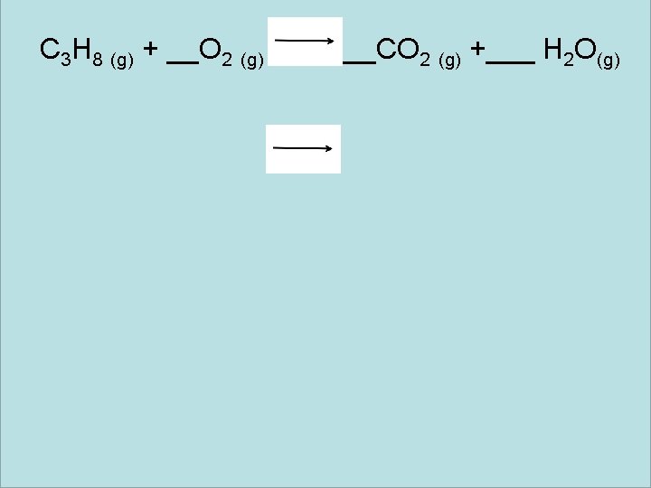 C 3 H 8 (g) + __O 2 (g) __CO 2 (g) +___ H