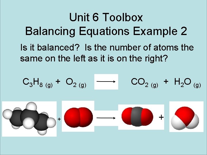 Unit 6 Toolbox Balancing Equations Example 2 Is it balanced? Is the number of