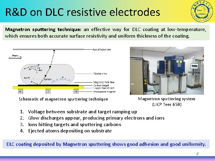 R&D on DLC resistive electrodes Magnetron sputtering technique: an effective way for DLC coating