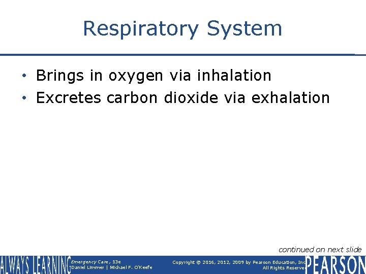 Respiratory System • Brings in oxygen via inhalation • Excretes carbon dioxide via exhalation