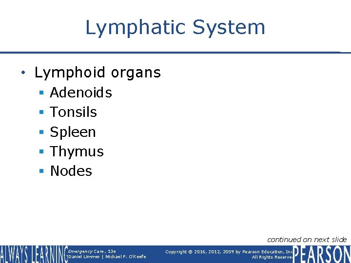 Lymphatic System • Lymphoid organs § § § Adenoids Tonsils Spleen Thymus Nodes continued