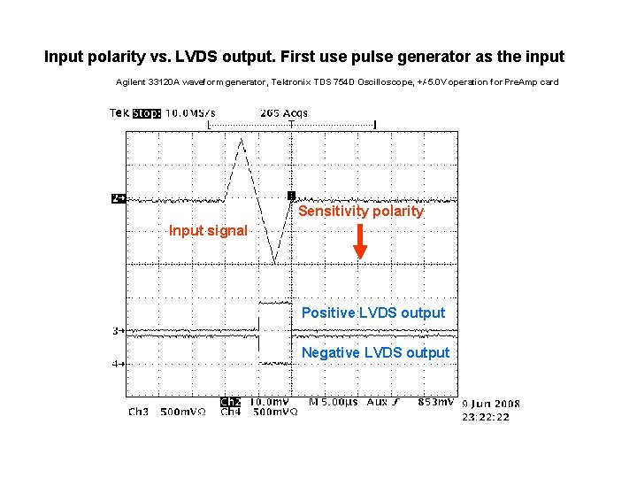 Input polarity vs. LVDS output. First use pulse generator as the input Agilent 33120