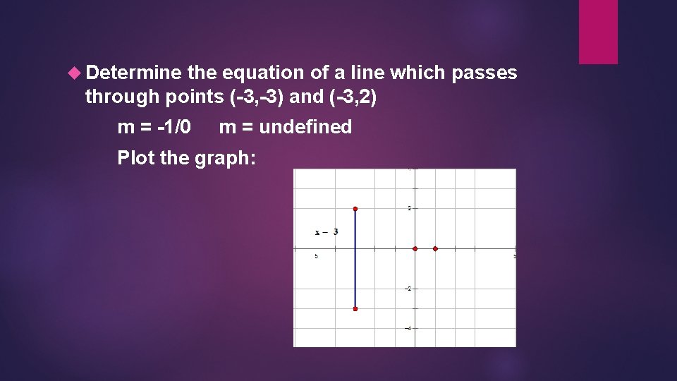  Determine the equation of a line which passes through points (-3, -3) and