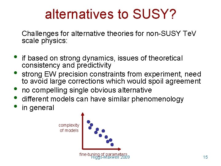 alternatives to SUSY? Challenges for alternative theories for non-SUSY Te. V scale physics: •