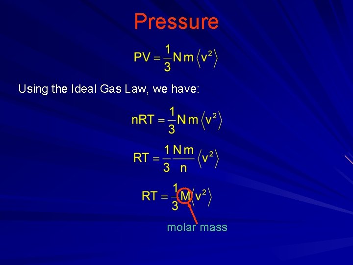 Pressure Using the Ideal Gas Law, we have: molar mass 