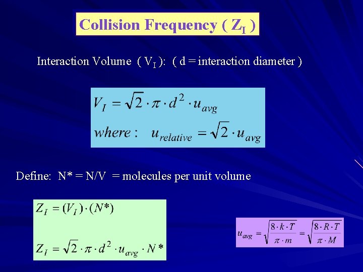 Collision Frequency ( ZI ) Interaction Volume ( VI ): ( d = interaction