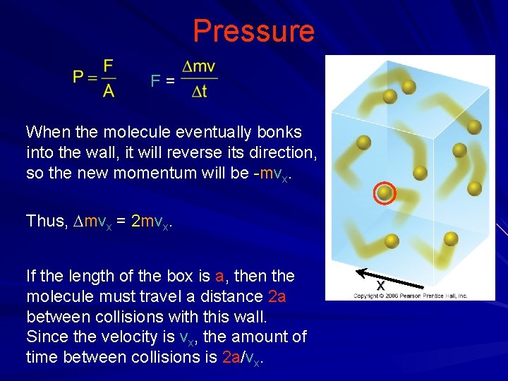Pressure F= When the molecule eventually bonks into the wall, it will reverse its
