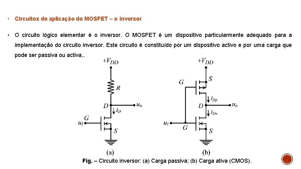  • Circuitos de aplicação do MOSFET – o inversor • O circuito lógico