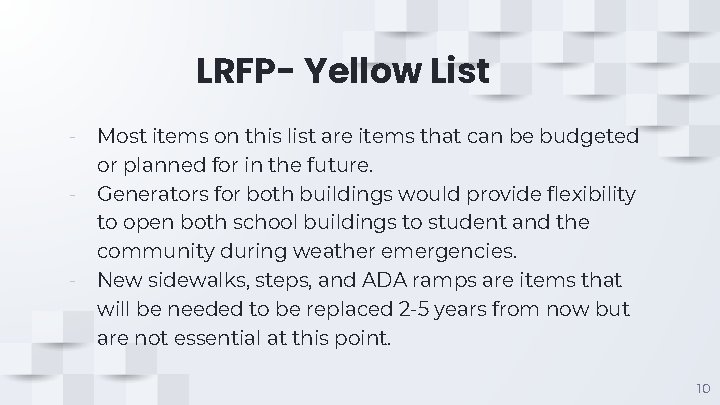 LRFP- Yellow List - - Most items on this list are items that can