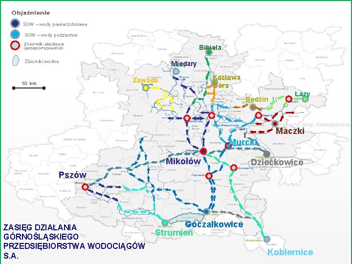 SUW – wody powierzchniowe SUW – wody podziemne Bibiela Zbiorniki wodne Miedary Kozłowa Góra