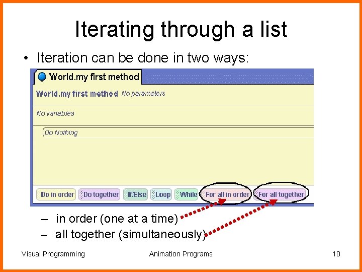 Iterating through a list • Iteration can be done in two ways: – in