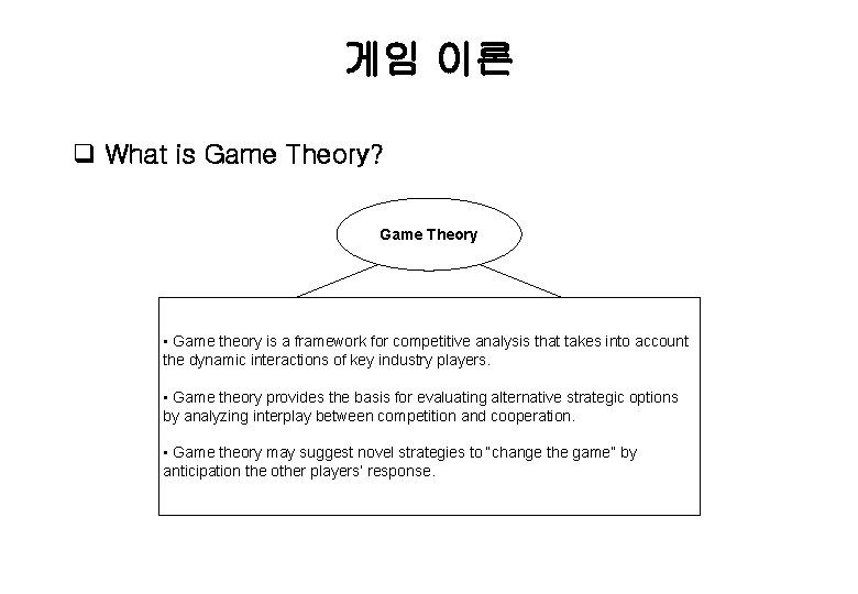 게임 이론 q What is Game Theory? Game Theory • Game theory is a