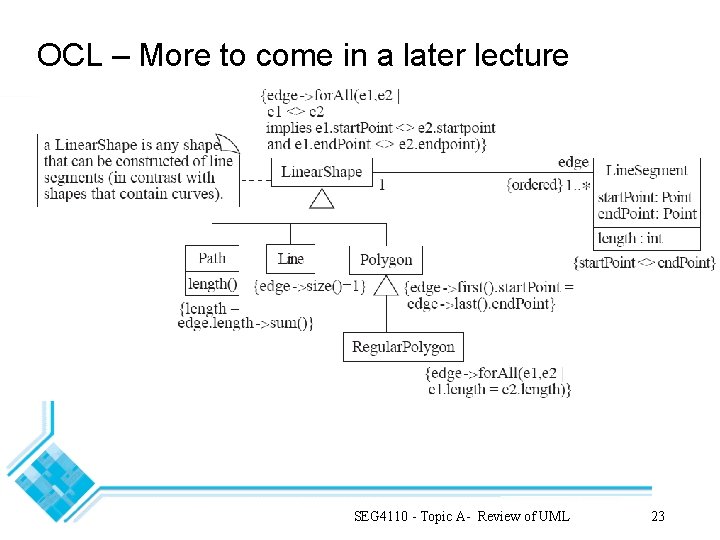 OCL – More to come in a later lecture SEG 4110 - Topic A-