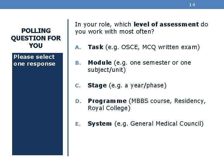 14 POLLING QUESTION FOR YOU Please select one response In your role, which level