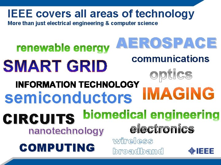 IEEE covers all areas of technology More than just electrical engineering & computer science