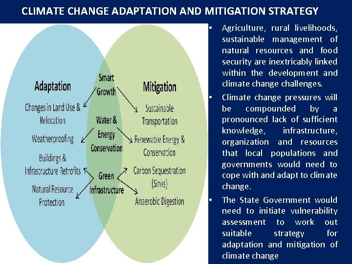 CLIMATE CHANGE ADAPTATION AND MITIGATION STRATEGY • • • Agriculture, rural livelihoods, sustainable management