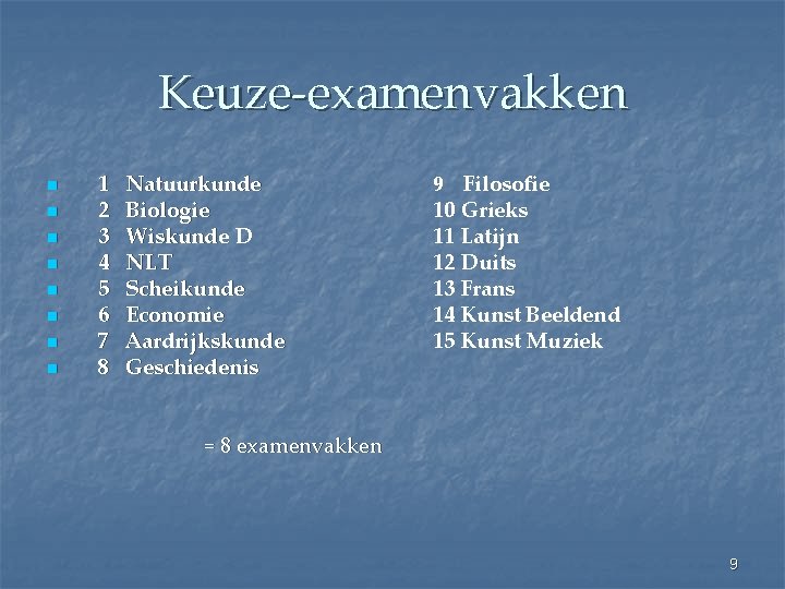 Keuze-examenvakken n n n n 1 2 3 4 5 6 7 8 Natuurkunde