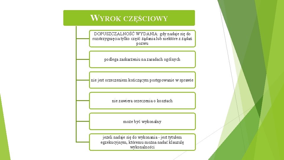 WYROK CZĘŚCIOWY DOPUSZCZALNOŚĆ WYDANIA: gdy nadaje się do rozstrzygnięcia tylko część żądania lub niektóre