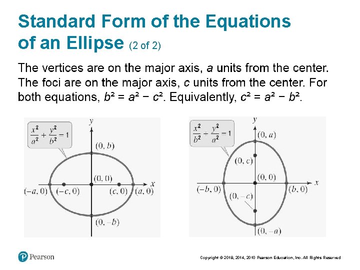 Standard Form of the Equations of an Ellipse (2 of 2) Copyright © 2018,