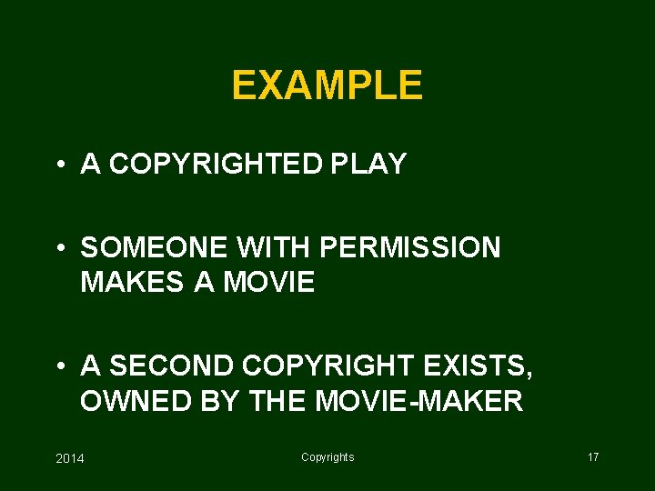 EXAMPLE • A COPYRIGHTED PLAY • SOMEONE WITH PERMISSION MAKES A MOVIE • A