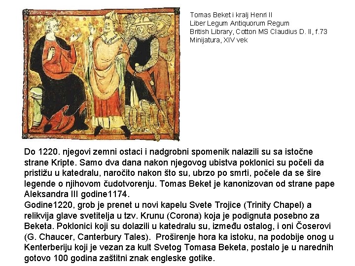 Tomas Beket i kralj Henri II Liber Legum Antiquorum Regum British Library, Cotton MS