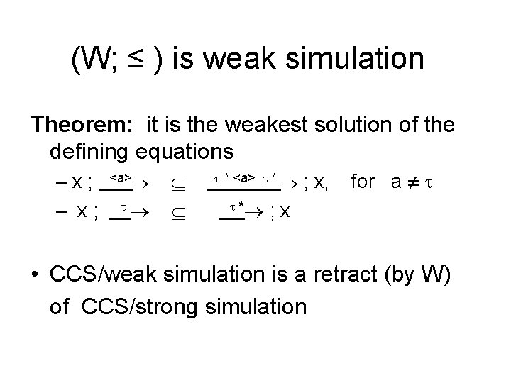 (W; ≤ ) is weak simulation Theorem: it is the weakest solution of the