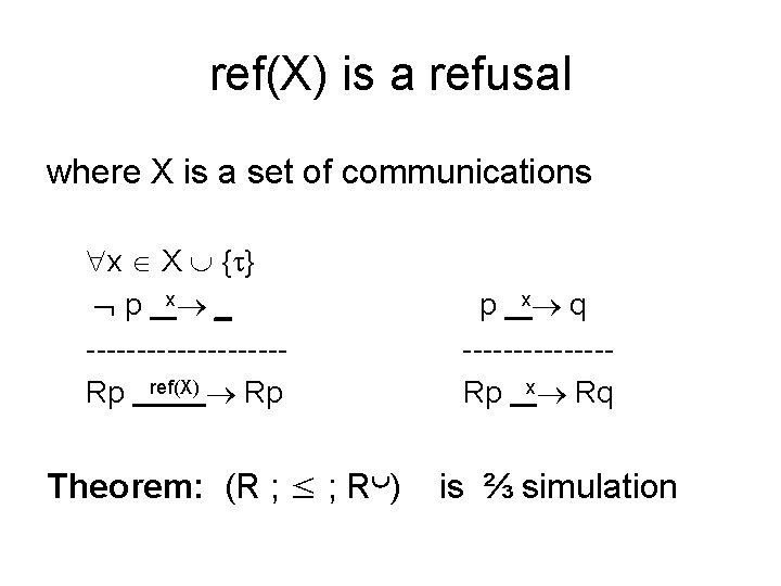ref(X) is a refusal where X is a set of communications x X {