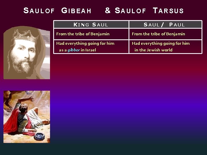 SAULOF GIBEAH & SAULOF TARSUS KING SAUL / PAUL From the tribe of Benjamin
