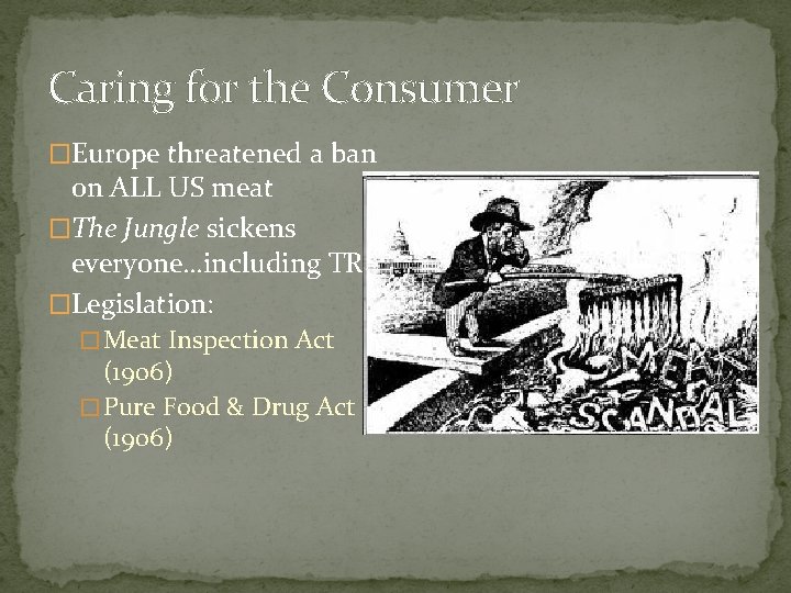 Caring for the Consumer �Europe threatened a ban on ALL US meat �The Jungle