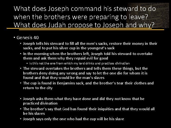 What does Joseph command his steward to do when the brothers were preparing to