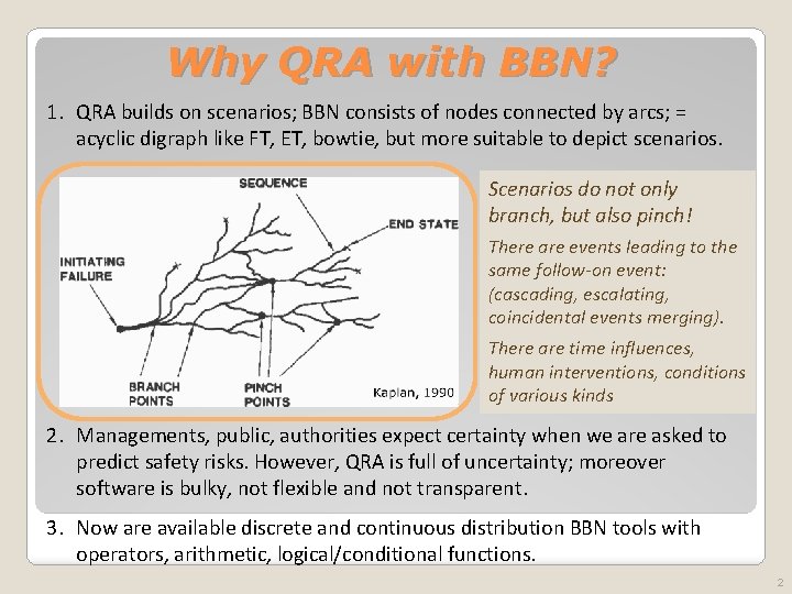 Why QRA with BBN? 1. QRA builds on scenarios; BBN consists of nodes connected