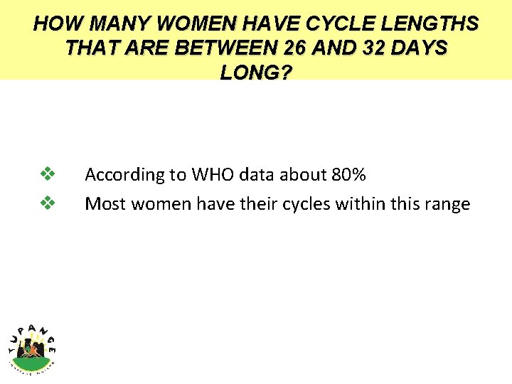 HOW MANY WOMEN HAVE CYCLE LENGTHS THAT ARE BETWEEN 26 AND 32 DAYS LONG?