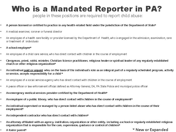 Who is a Mandated Reporter in PA? people in these positions are required to