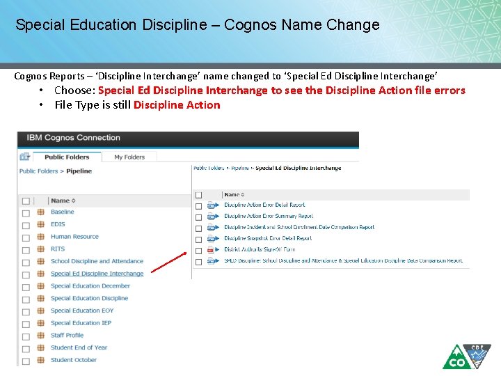 Special Education Discipline – Cognos Name Change Cognos Reports – ‘Discipline Interchange’ name changed