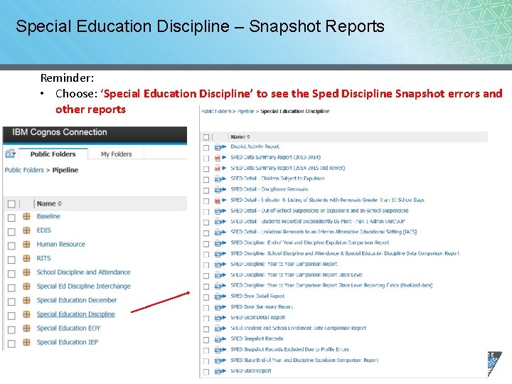Special Education Discipline – Snapshot Reports Reminder: • Choose: ‘Special Education Discipline’ to see