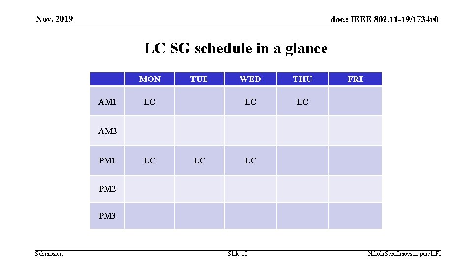 Nov. 2019 doc. : IEEE 802. 11 -19/1734 r 0 LC SG schedule in