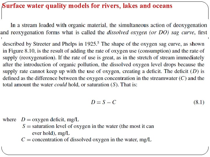 Surface water quality models for rivers, lakes and oceans 