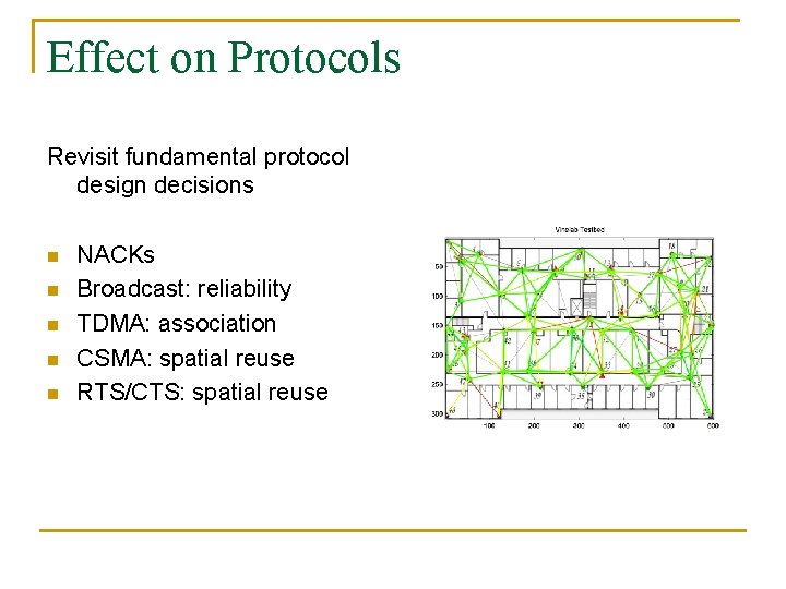 Effect on Protocols Revisit fundamental protocol design decisions n n n NACKs Broadcast: reliability