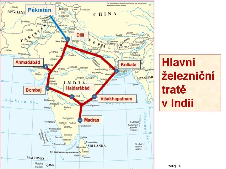 Hlavní železniční tratě v Indii zdroj 14 