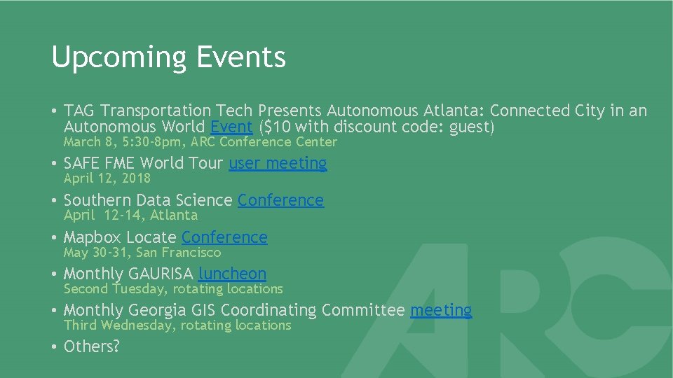 Upcoming Events • TAG Transportation Tech Presents Autonomous Atlanta: Connected City in an Autonomous