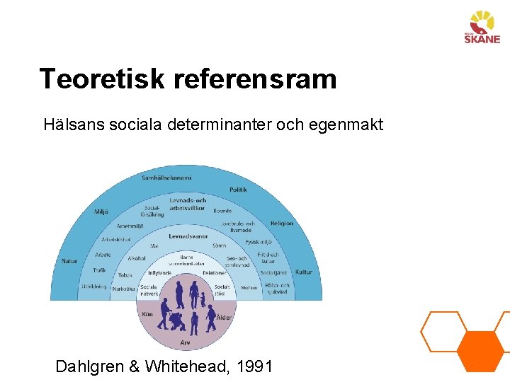 Teoretisk referensram Hälsans sociala determinanter och egenmakt Dahlgren & Whitehead, 1991 