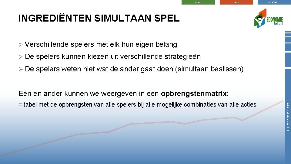 mavo havo >> vwo INGREDIËNTEN SIMULTAAN SPEL Ø Verschillende spelers met elk hun eigen
