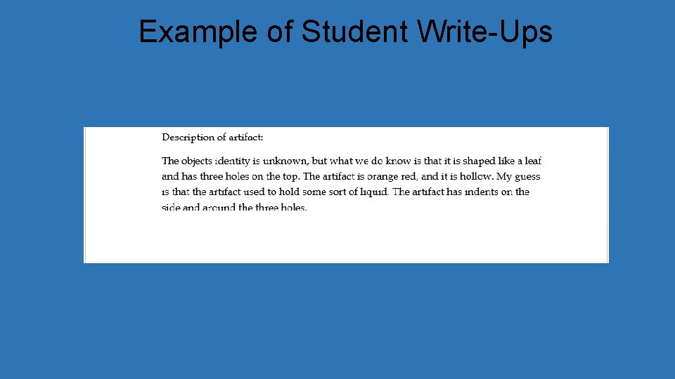 Example of Student Write-Ups 