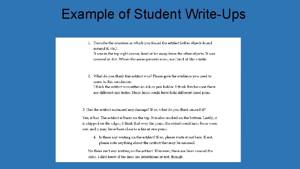 Example of Student Write-Ups 