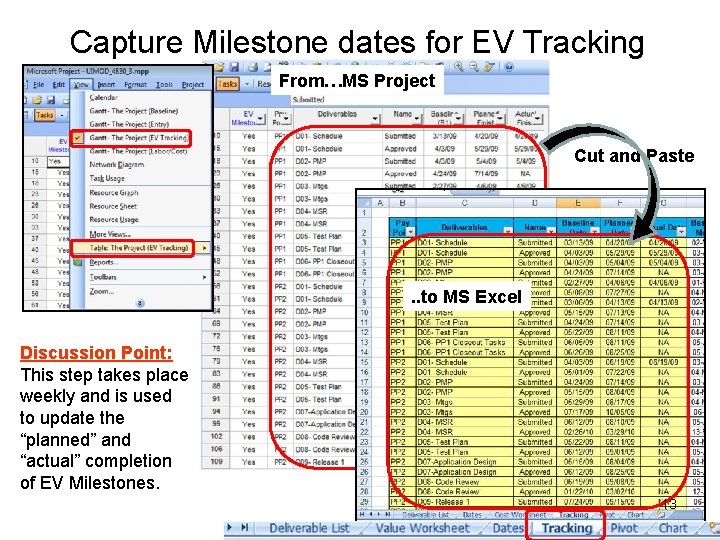 Capture Milestone dates for EV Tracking From…MS Project Cut and Paste . . to